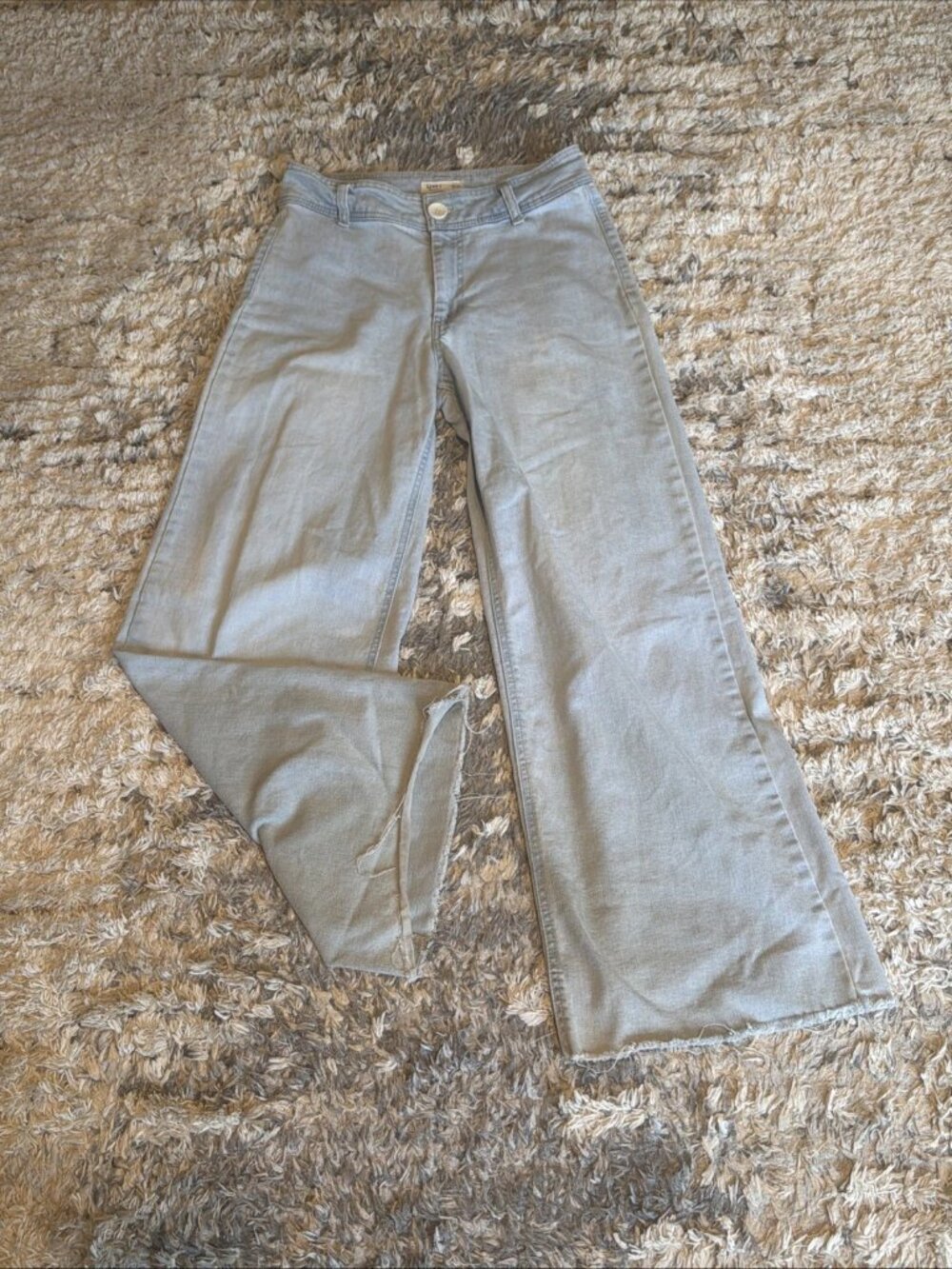 OAT New York Jeans Blue Light Wash High Rise Wide Leg Raw Hem Women’s 4/27